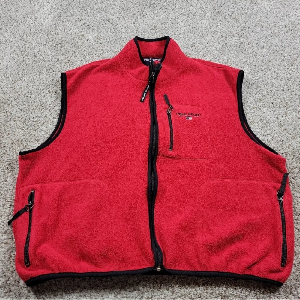 Vintage Polo Sport Ralph Lauren Vest Mens 2XL Red Fleece Full Zip